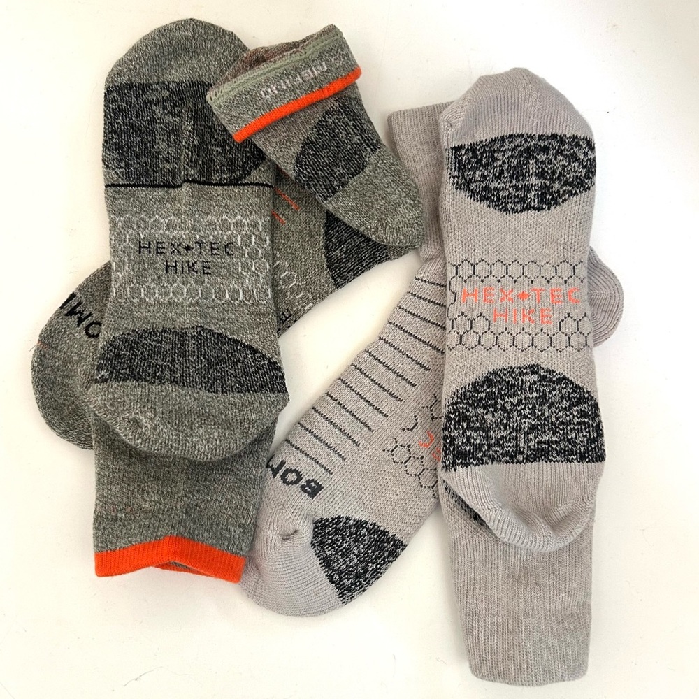 Bombas New 2 pair Hiking Quarter Socks Large Gray Green Wool Orange Unisex - Picture 3 of 3